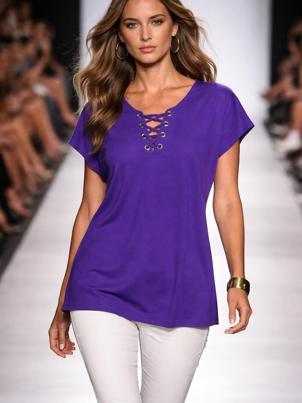 Scarlett Violet Lace-Up V-Neck Short Sleeve Top